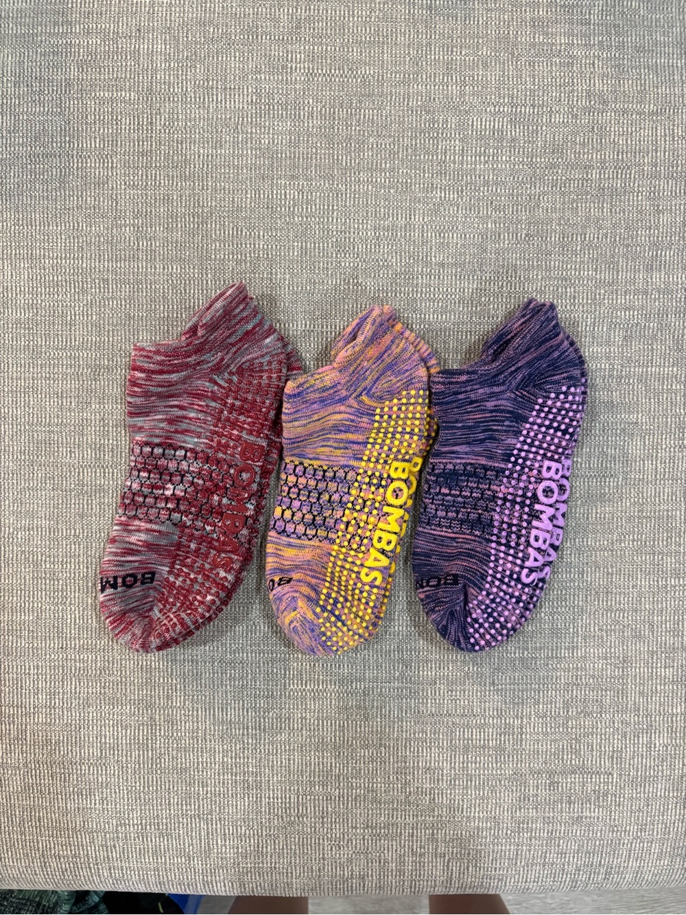 Bombas Marled women gripper Socks in Red, Yellow/Orange, Purple pack of 3 size M